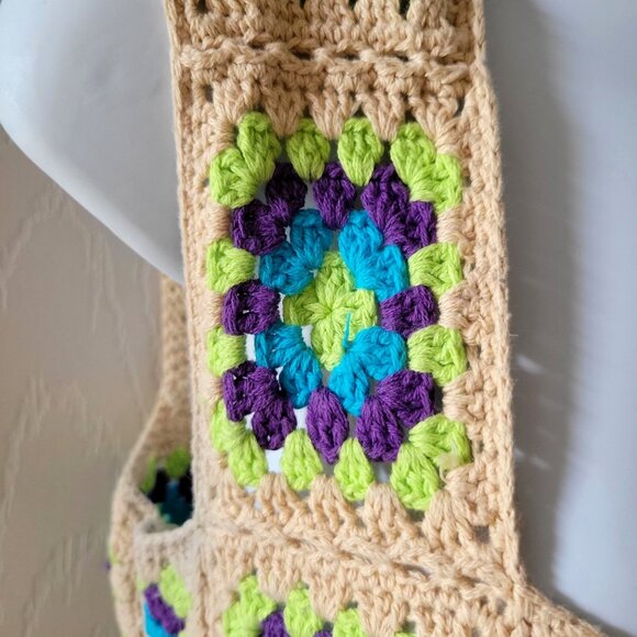 Zara Crochet Granny Square Vest Knit Top Sleeveless Boho Style -S - Picture 8 of 9